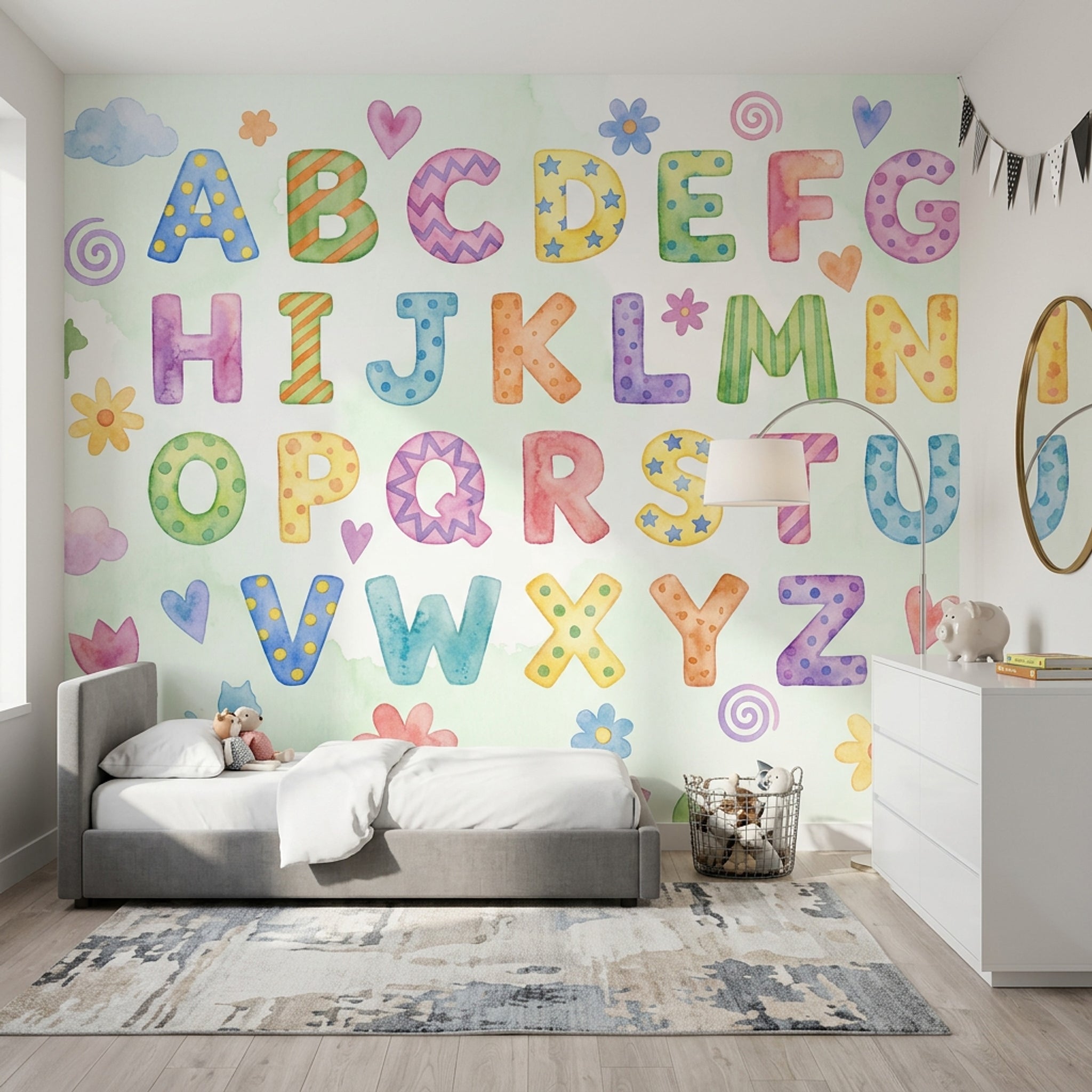Harfli Poster Duvar Kağıdı Pastel Renkli Çocuk Odası