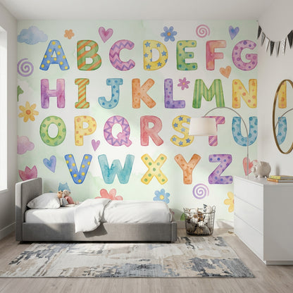 Harfli Poster Duvar Kağıdı Pastel Renkli Çocuk Odası