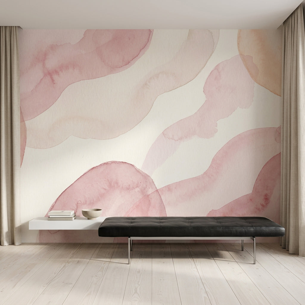 Pastel Sulu Boya Soyut Poster Duvar Kağıdı Pudra Tonlu Salon