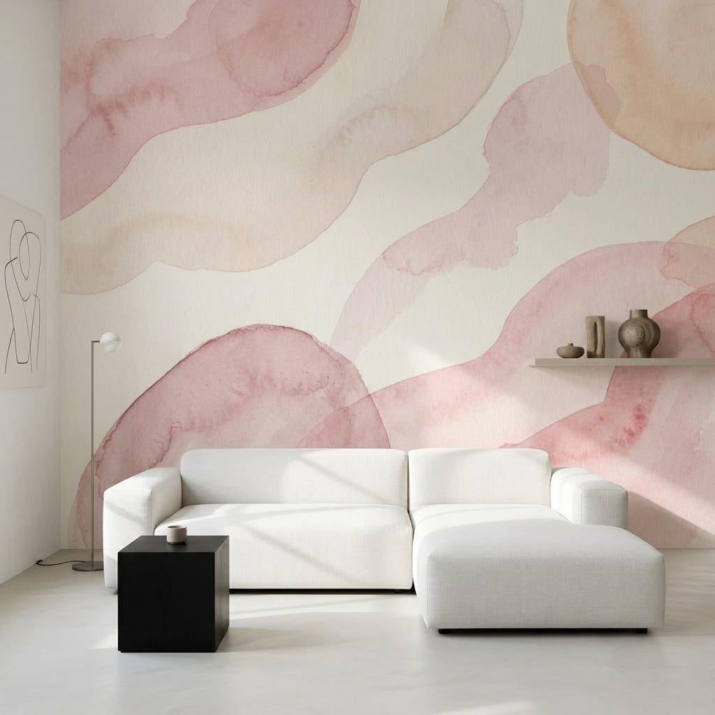 Pastel Sulu Boya Soyut Poster Duvar Kağıdı Pudra Tonlu Salon