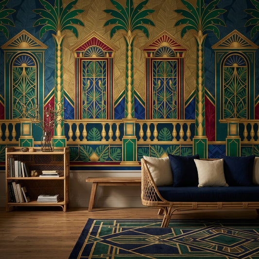 Art Deco Saray Cepheli Poster Duvar Kağıdı Lacivert Yeşil