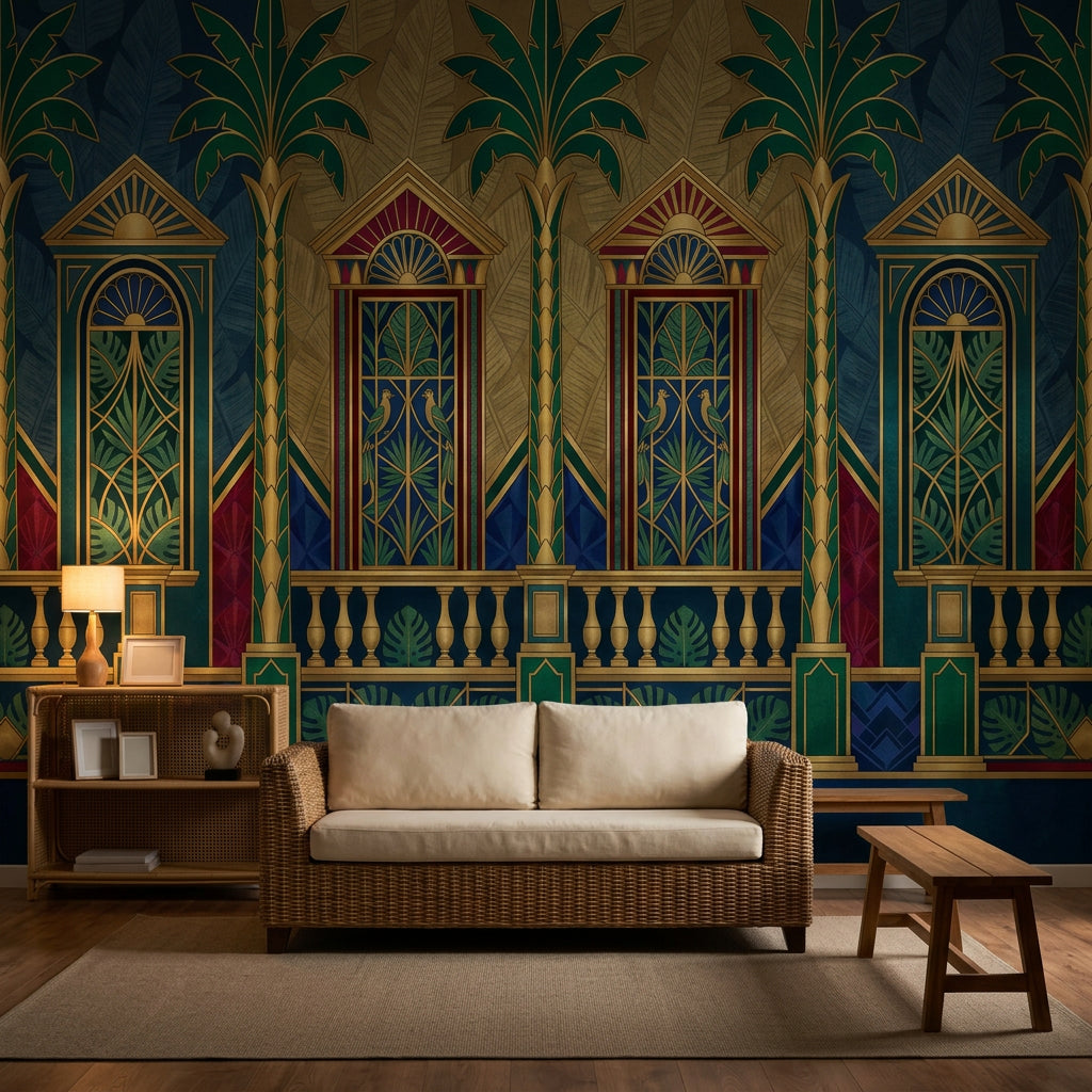 Art Deco Saray Cepheli Poster Duvar Kağıdı Lacivert Yeşil