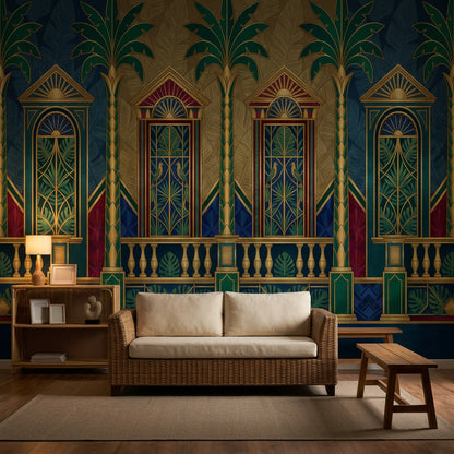 Art Deco Saray Cepheli Poster Duvar Kağıdı Lacivert Yeşil