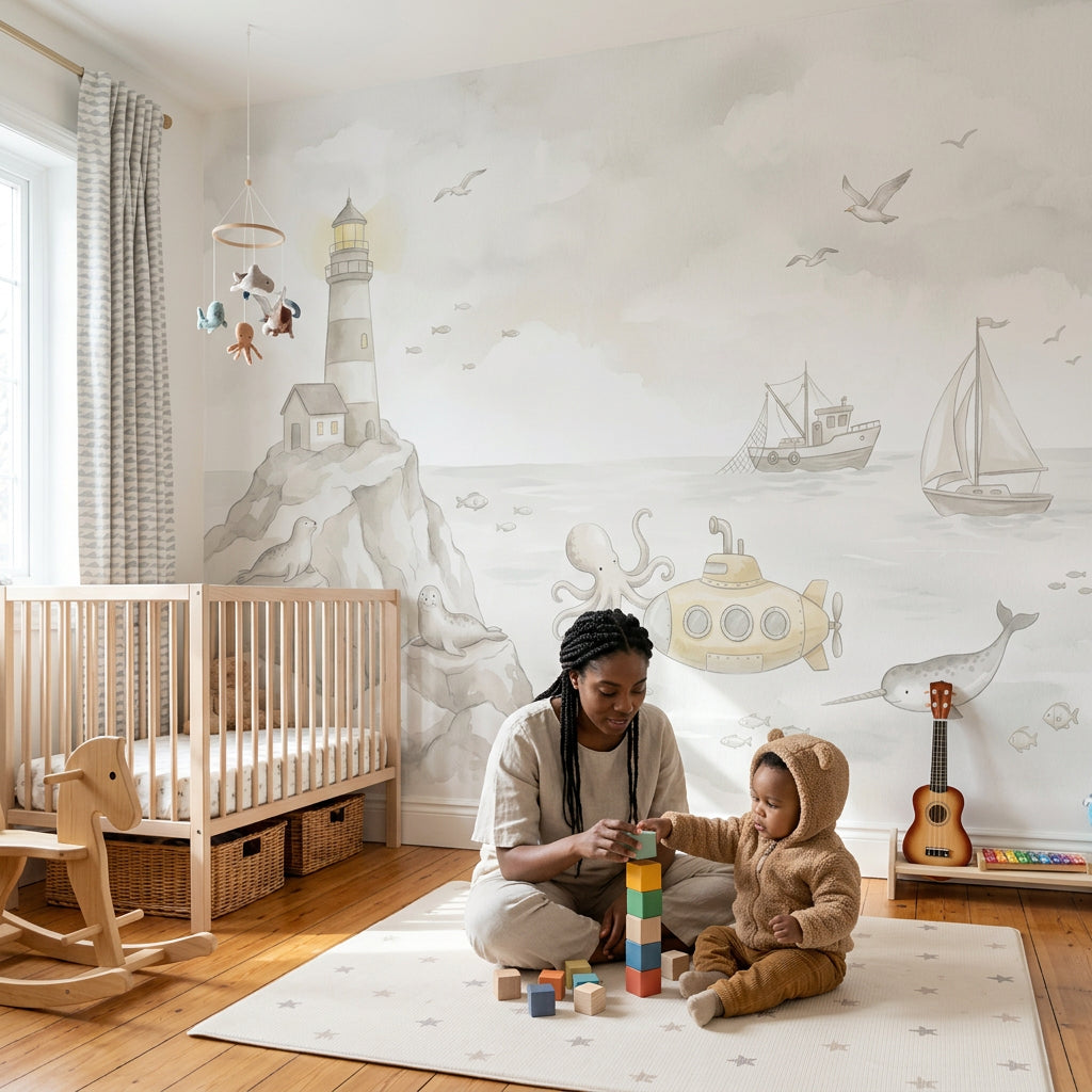 Deniz Fenerli Denizcilik Poster Duvar Kağıdı Çocuk Odası