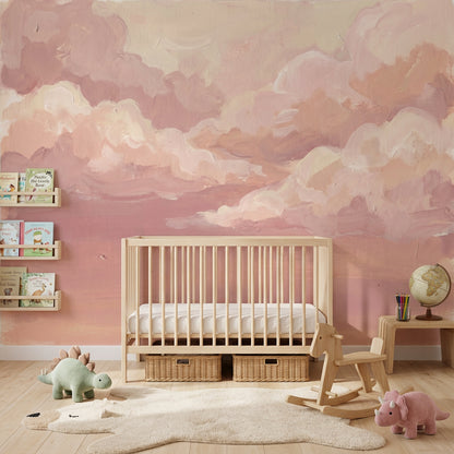 Pastel Bulutlu Poster Duvar Kağıdı Pudra Pembe Bebek Odası