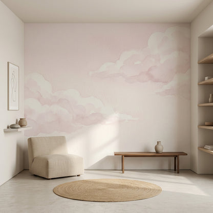 Pastel Bulut Desenli Poster Duvar Kağıdı Pudra Pembe Bebek Odası
