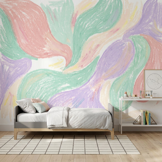 Pastel Soyut Dalgalı Poster Duvar Kağıdı Mint Mor Tonlar