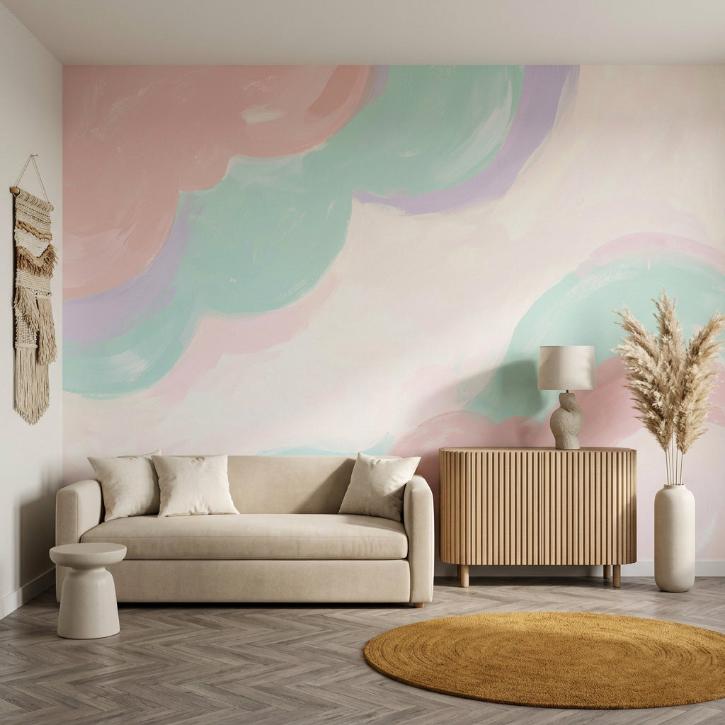 Pastel Soyut Poster Duvar Kağıdı Mint Pembe Bebek Odası