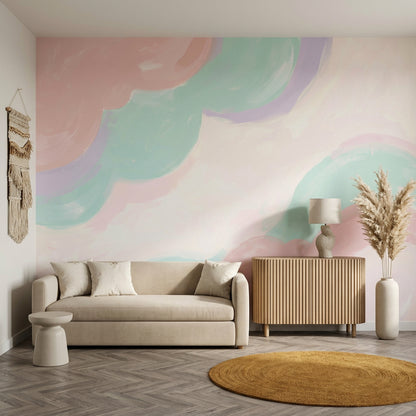 Pastel Soyut Poster Duvar Kağıdı Mint Pembe Bebek Odası