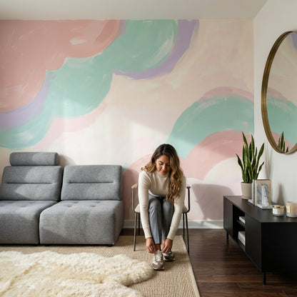 Pastel Soyut Poster Duvar Kağıdı Mint Pembe Bebek Odası