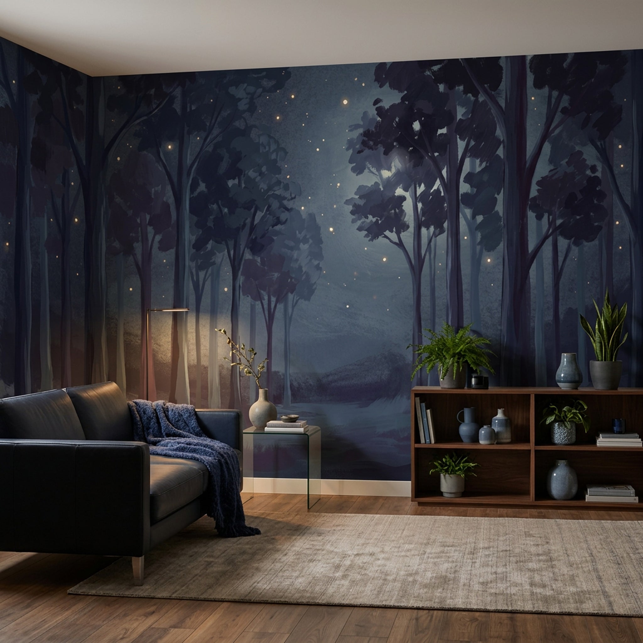 Gece Ormanı Poster Duvar Kağıdı Lacivert Minimal Salon