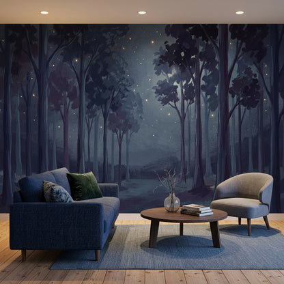 Gece Ormanı Poster Duvar Kağıdı Lacivert Minimal Salon