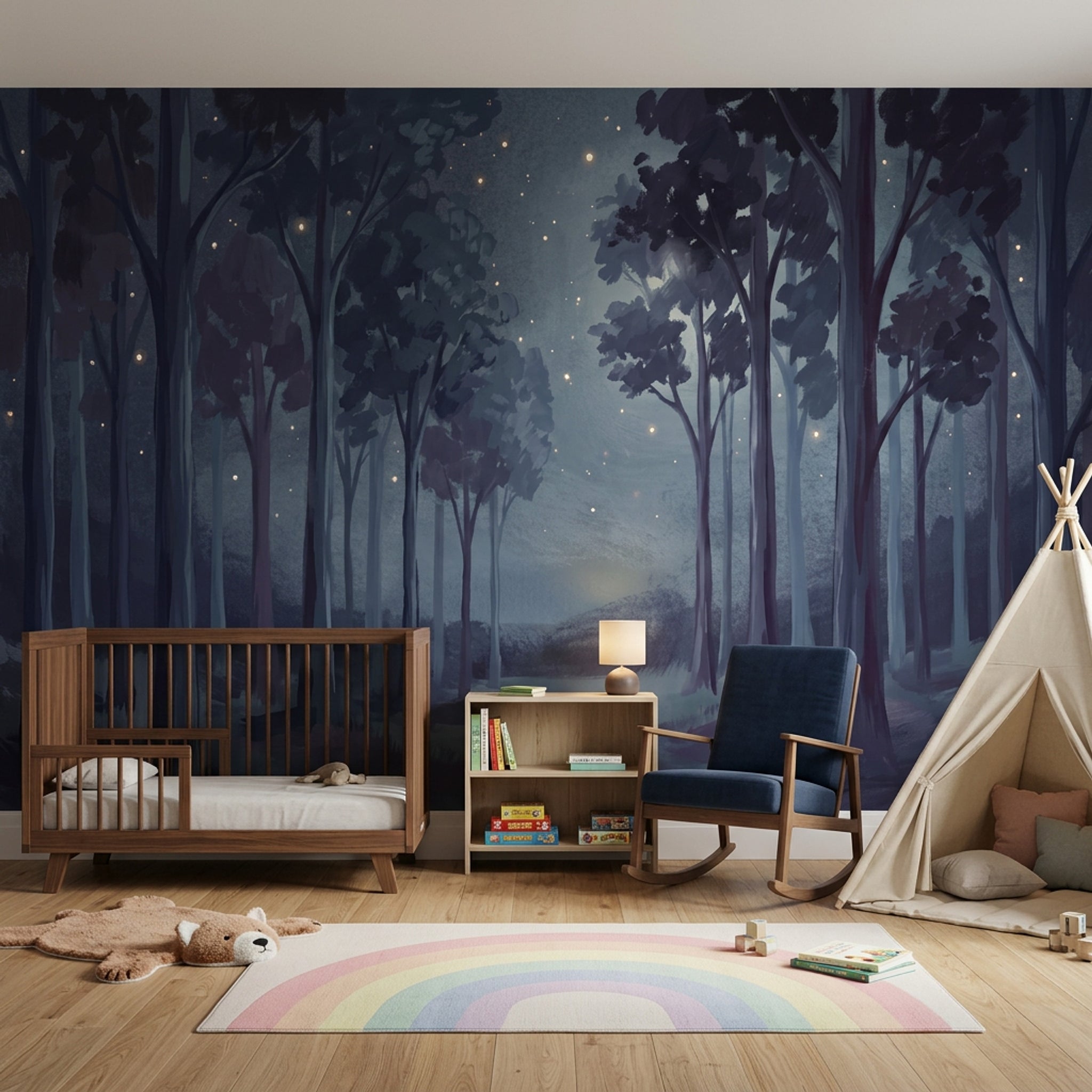 Gece Ormanı Poster Duvar Kağıdı Lacivert Minimal Salon
