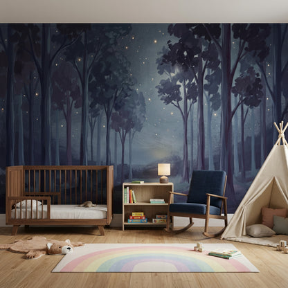 Gece Ormanı Poster Duvar Kağıdı Lacivert Minimal Salon