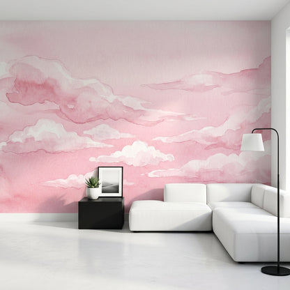 Pembe Sulu Boya Bulut Poster Duvar Kağıdı Çocuk Odası