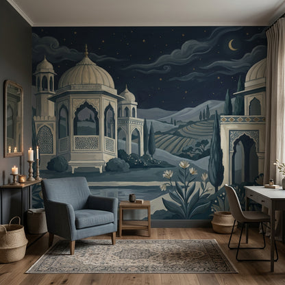 Gece Manzaralı Kubbe Mimari Poster Duvar Kağıdı Salon