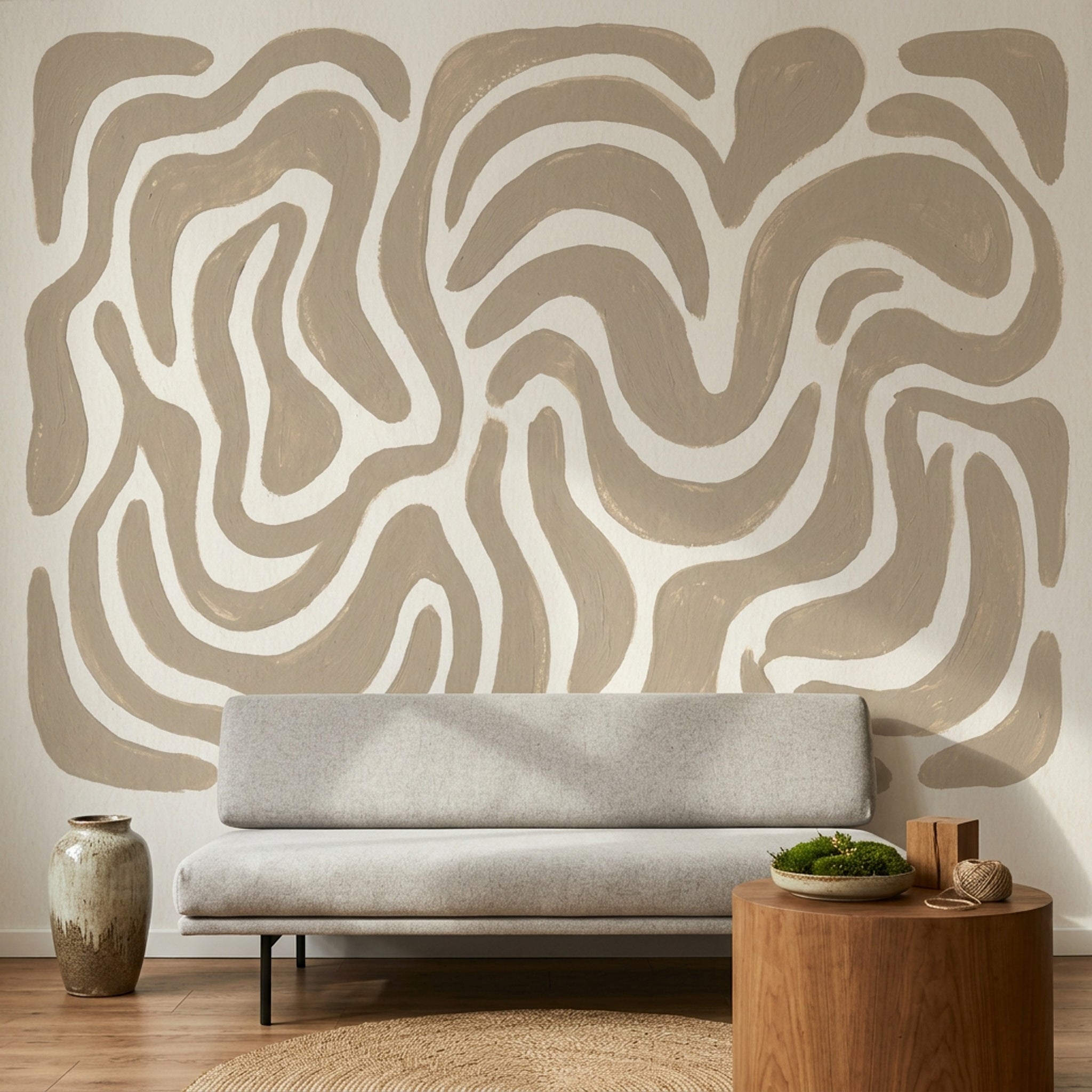 Bej Soyut Dalgalı Poster Duvar Kağıdı Modern Salon Duvarı