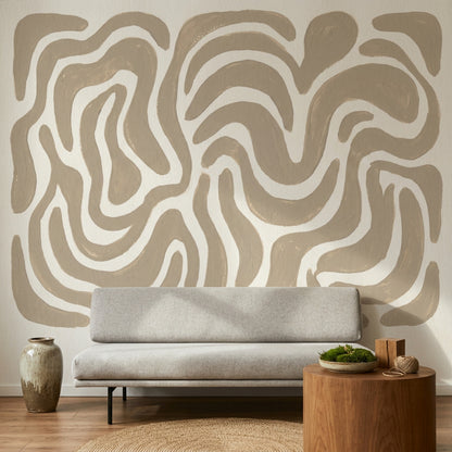 Bej Soyut Dalgalı Poster Duvar Kağıdı Modern Salon Duvarı