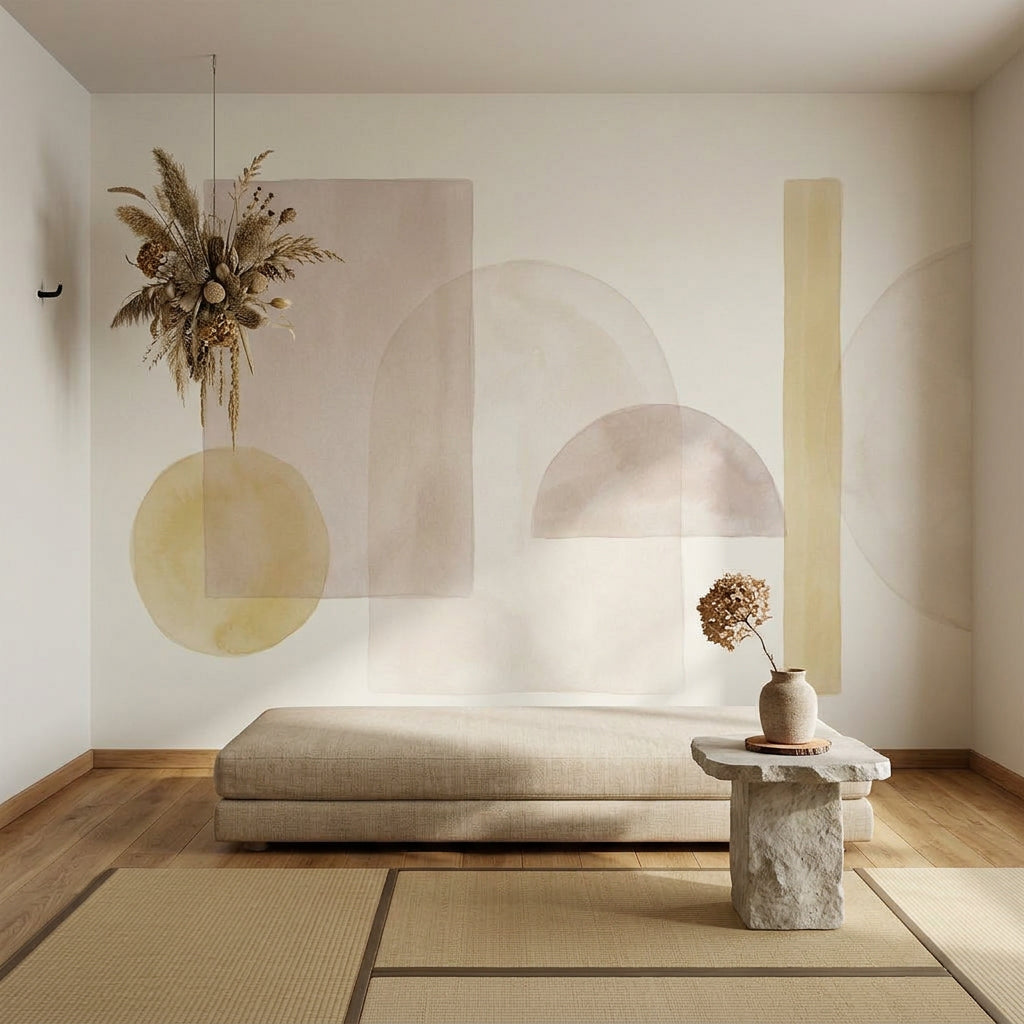 Soyut Geometrik Poster Duvar Kağıdı Bej Tonlarda Minimal Salon