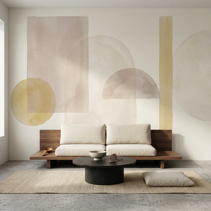 Soyut Geometrik Poster Duvar Kağıdı Bej Tonlarda Minimal Salon