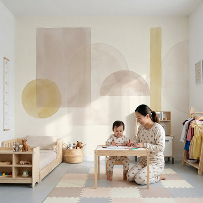Soyut Geometrik Poster Duvar Kağıdı Bej Tonlarda Minimal Salon