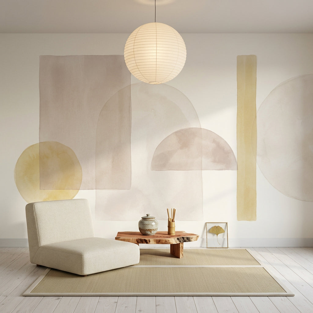 Soyut Geometrik Poster Duvar Kağıdı Bej Tonlarda Minimal Salon
