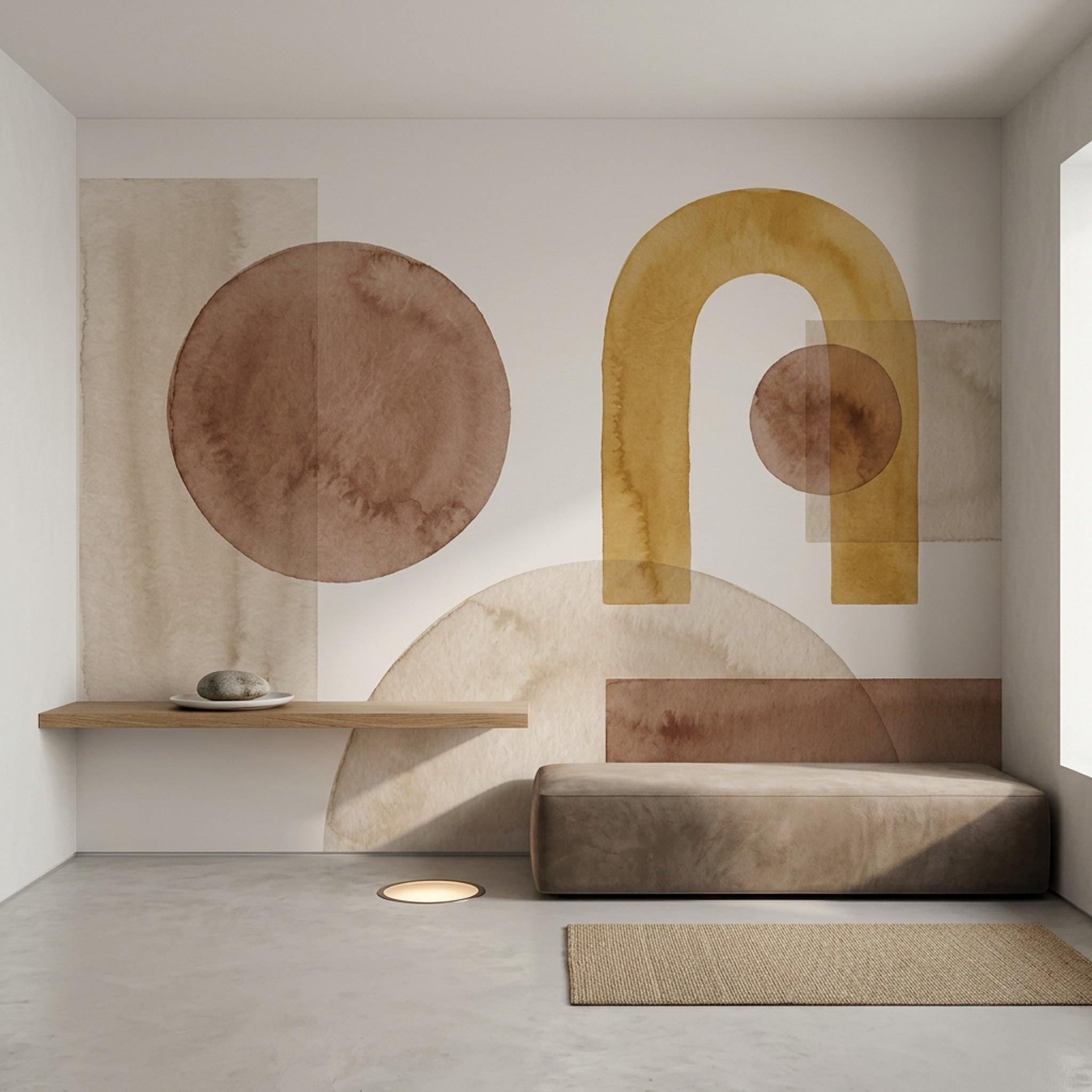Soyut Geometrik Poster Duvar Kağıdı Bej Kahverengi Salon