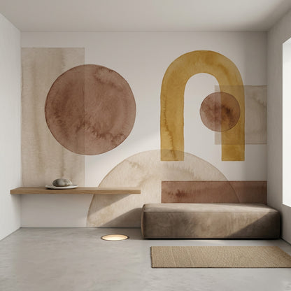 Soyut Geometrik Poster Duvar Kağıdı Bej Kahverengi Salon