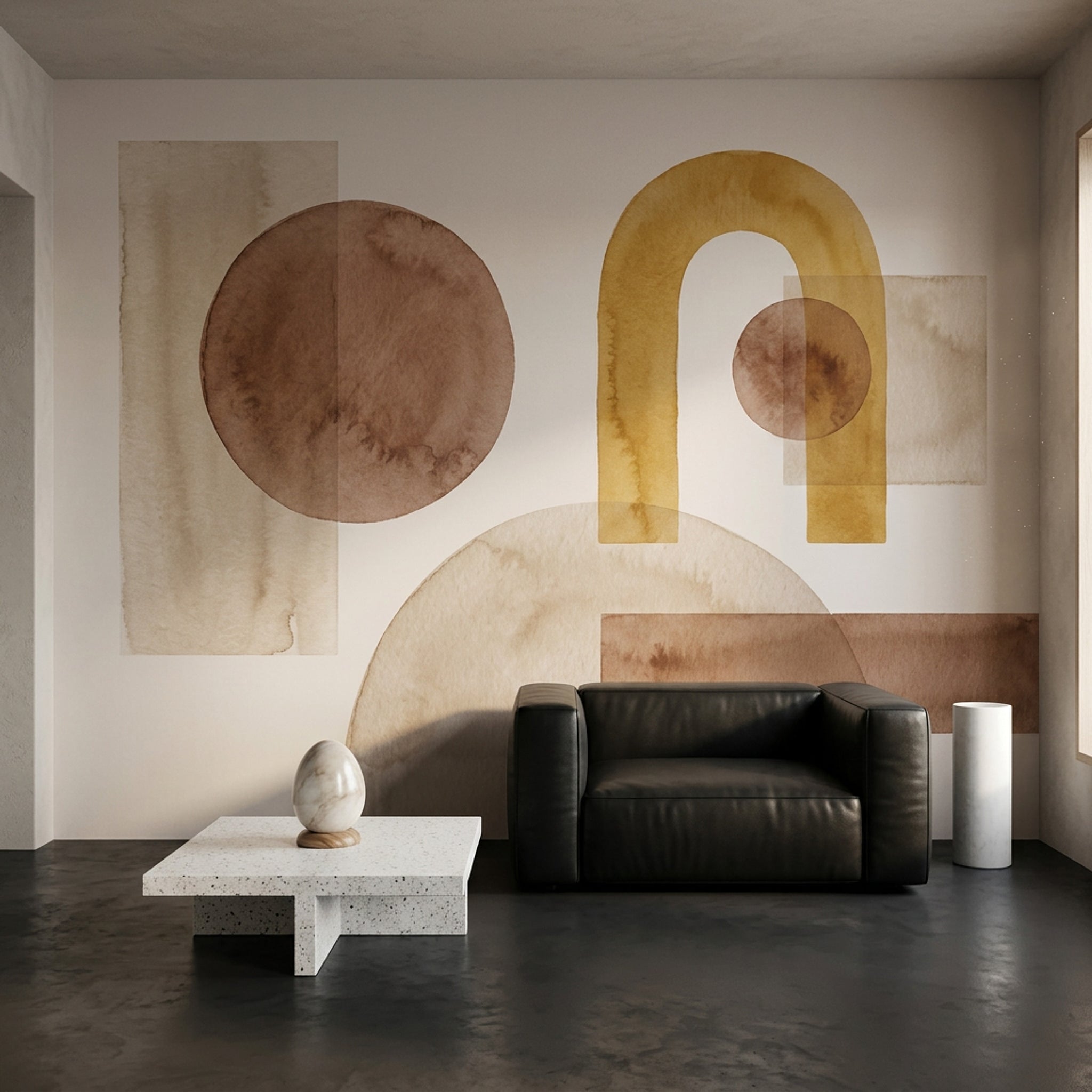 Soyut Geometrik Poster Duvar Kağıdı Bej Kahverengi Salon