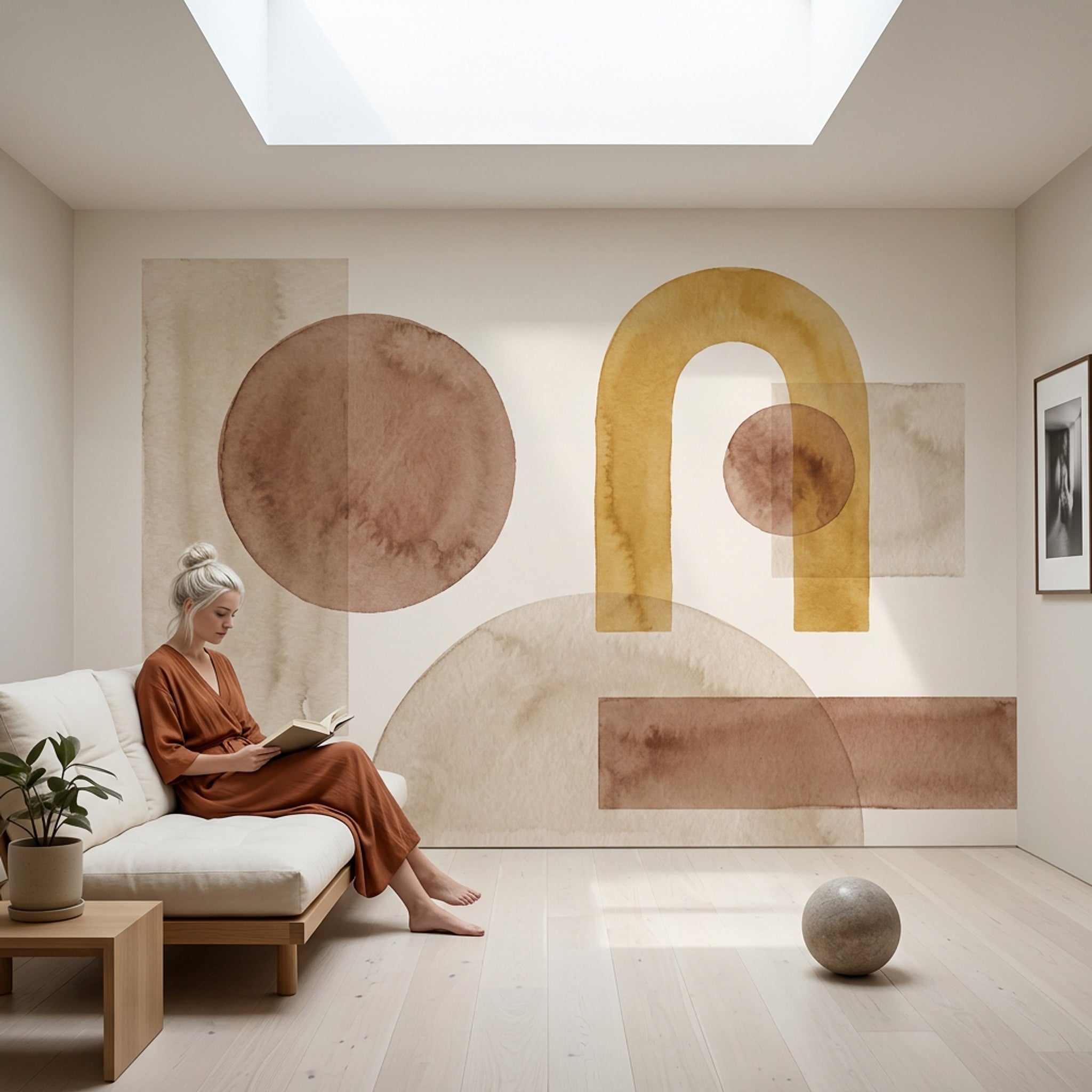 Soyut Geometrik Poster Duvar Kağıdı Bej Kahverengi Salon