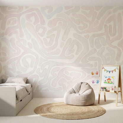 Pastel Soyut Desenli Poster Duvar Kağıdı Bej Pembe Çocuk Odası