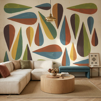 Renkli Geometrik Damla Poster Duvar Kağıdı Retro Salon Dekoru