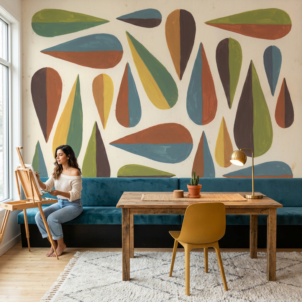 Renkli Geometrik Damla Poster Duvar Kağıdı Retro Salon Dekoru
