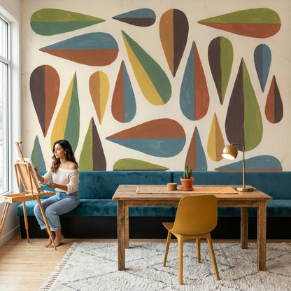 Renkli Geometrik Damla Poster Duvar Kağıdı Retro Salon Dekoru