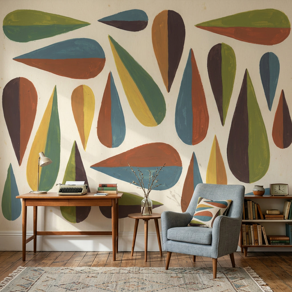 Renkli Geometrik Damla Poster Duvar Kağıdı Retro Salon Dekoru
