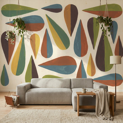 Renkli Geometrik Damla Poster Duvar Kağıdı Retro Salon Dekoru