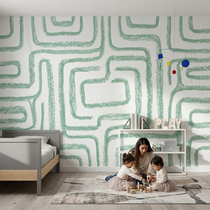 Yeşil Geometrik Desenli Poster Duvar Kağıdı Modern Çocuk Odası