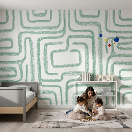Yeşil Geometrik Desenli Poster Duvar Kağıdı Modern Çocuk Odası