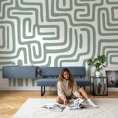 Yeşil Geometrik Desenli Poster Duvar Kağıdı Modern Salon