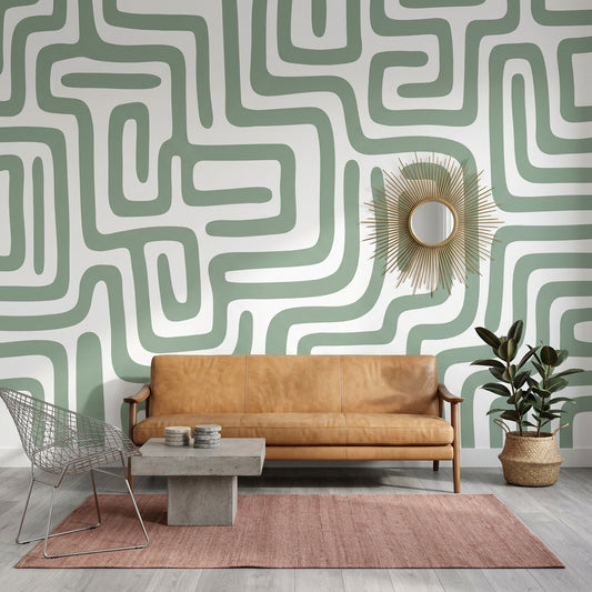 Yeşil Geometrik Desenli Poster Duvar Kağıdı Modern Salon