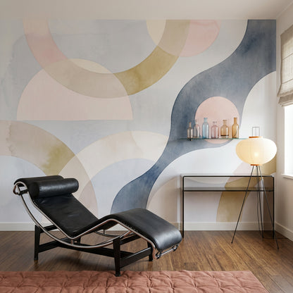 Pastel Soyut Geometrik Poster Duvar Kağıdı Bej Lacivert Salon