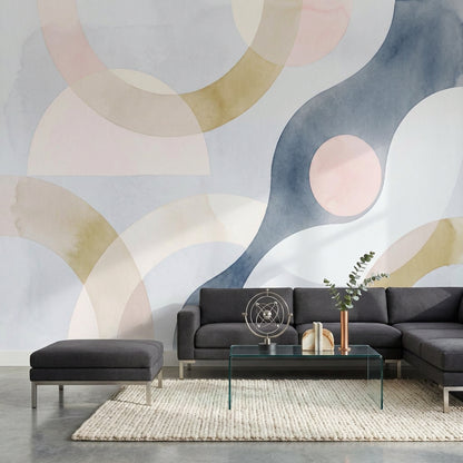Pastel Soyut Geometrik Poster Duvar Kağıdı Bej Lacivert Salon