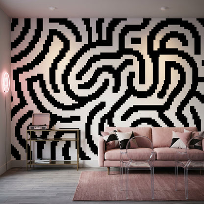 Siyah Beyaz Labirent Desenli Poster Duvar Kağıdı Modern Salon