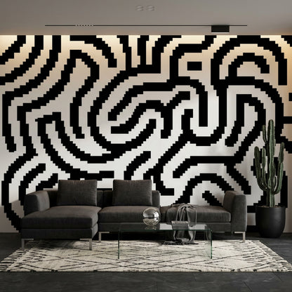 Siyah Beyaz Labirent Desenli Poster Duvar Kağıdı Modern Salon