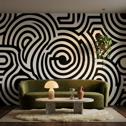Soyut Geometrik Poster Duvar Kağıdı Siyah Beyaz Salon