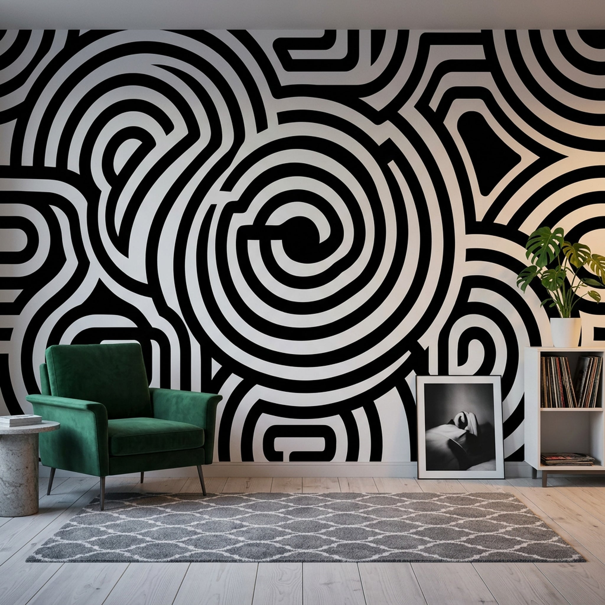 Soyut Geometrik Poster Duvar Kağıdı Siyah Beyaz Salon