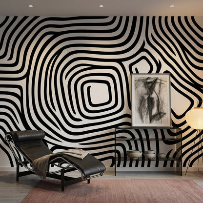 Siyah Beyaz Organik Çizgili Poster Duvar Kağıdı Modern Salon