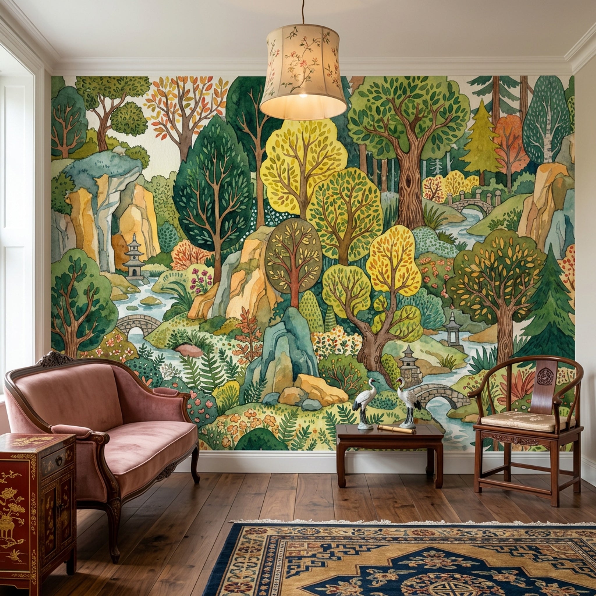 Orman Manzaralı Poster Duvar Kağıdı Yeşil Doğa Desenli Salon