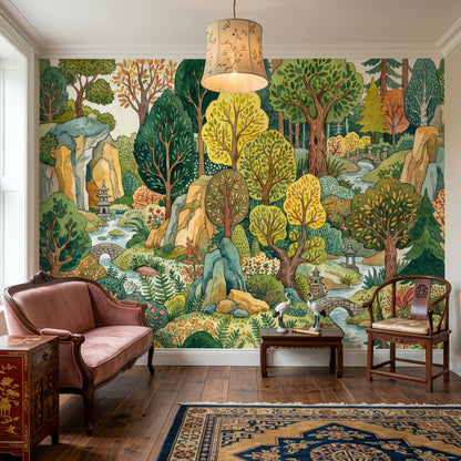 Orman Manzaralı Poster Duvar Kağıdı Yeşil Doğa Desenli Salon