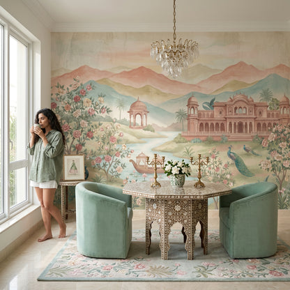 Saray ve Tavus Kuşlu Poster Duvar Kağıdı Pastel Salon